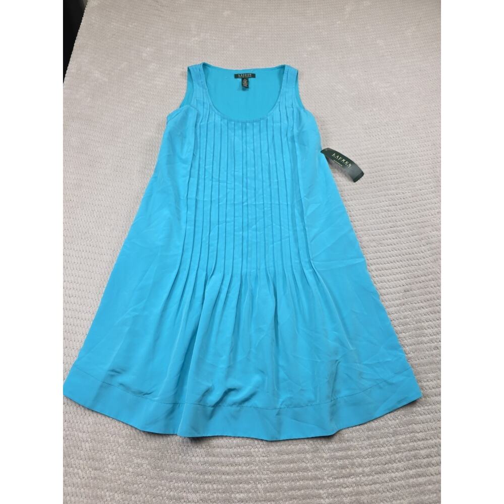 Lauren Ralph Lauren Dress Womens 6 Blue Sleeveless Pleated Front New